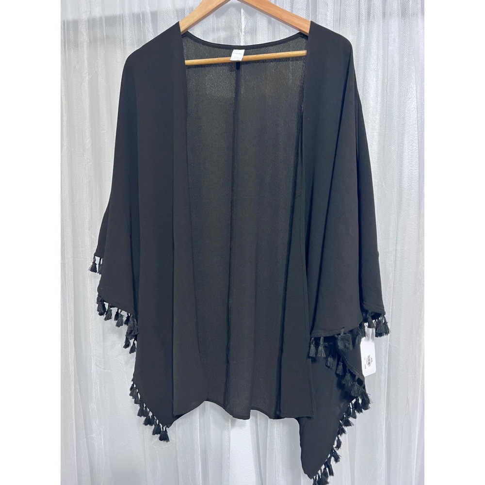 Freshwater Black Tassel Kimono Cardigan Cover‎ Up Size L